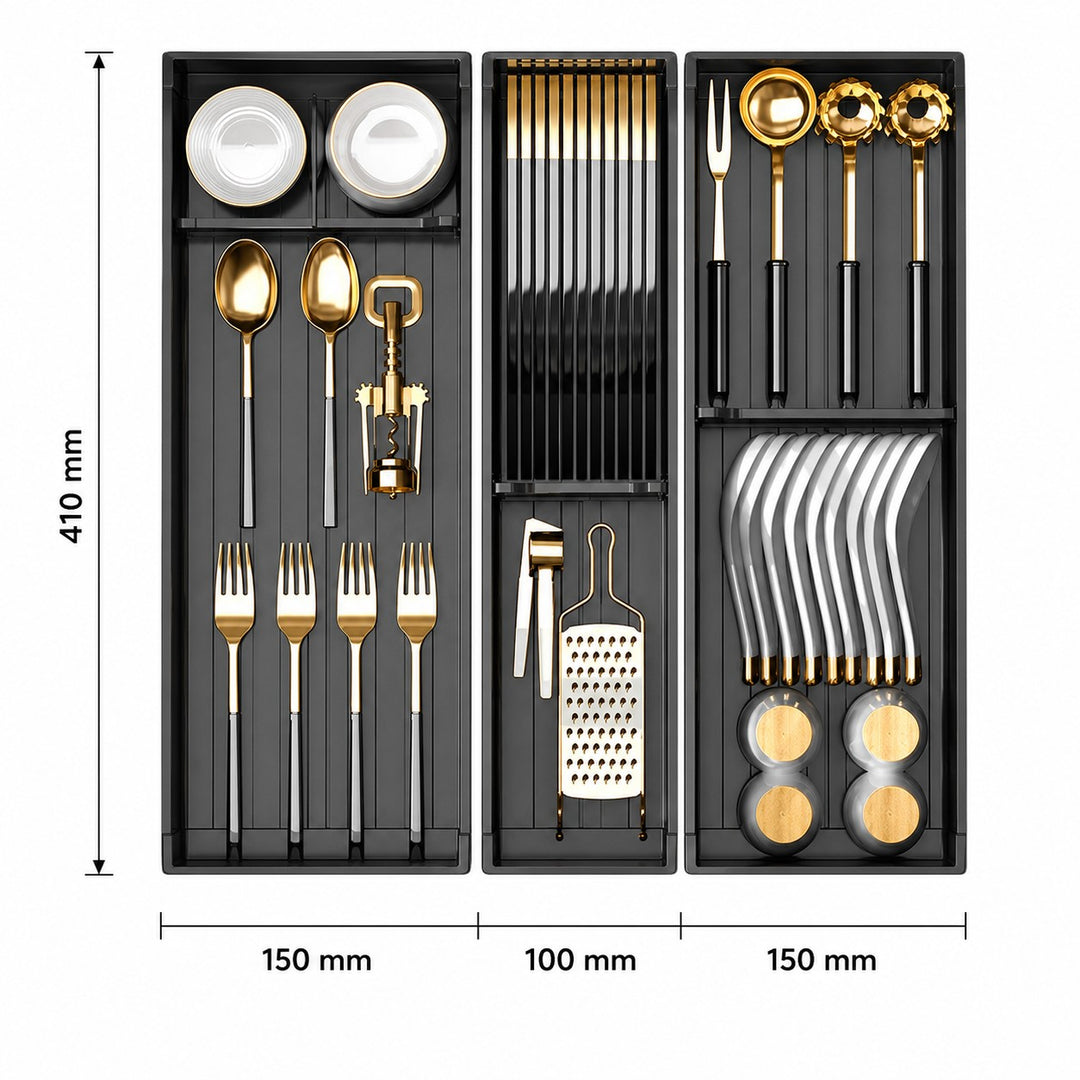 Taste Relax Space Black Kitchen Cutlery Drawer Organiser with Padded