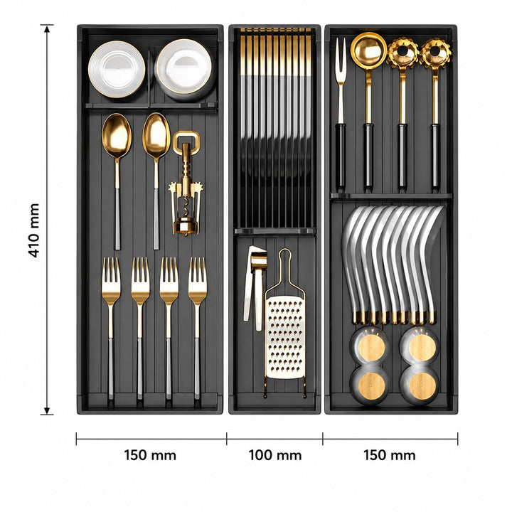 Taste Relax Space Black Kitchen Cutlery Drawer Organiser with Padded