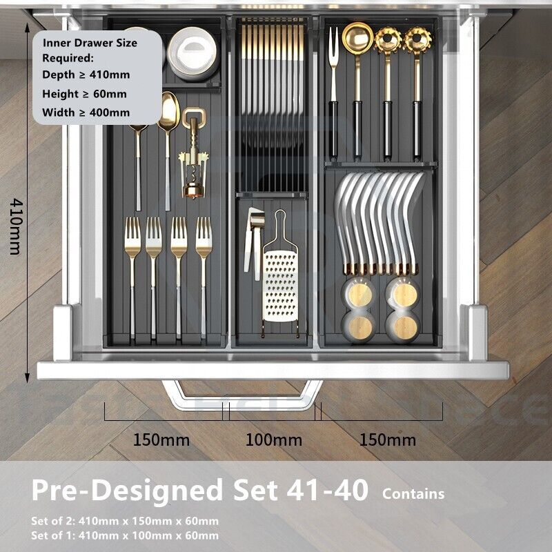 Taste Relax Space Black Kitchen Cutlery Drawer Organiser with Padded