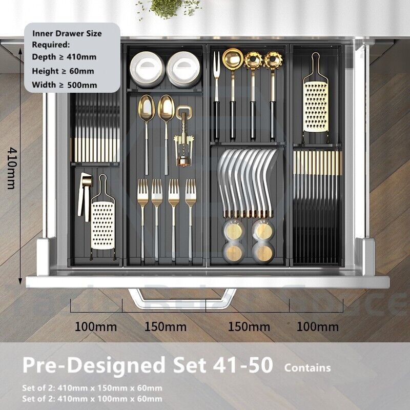 Taste Relax Space Black Kitchen Cutlery Drawer Organiser with Padded