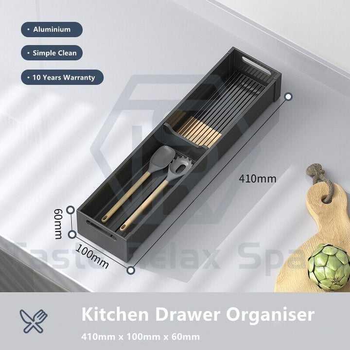 Taste Relax Space Black Kitchen Cutlery Drawer Organiser with Padded
