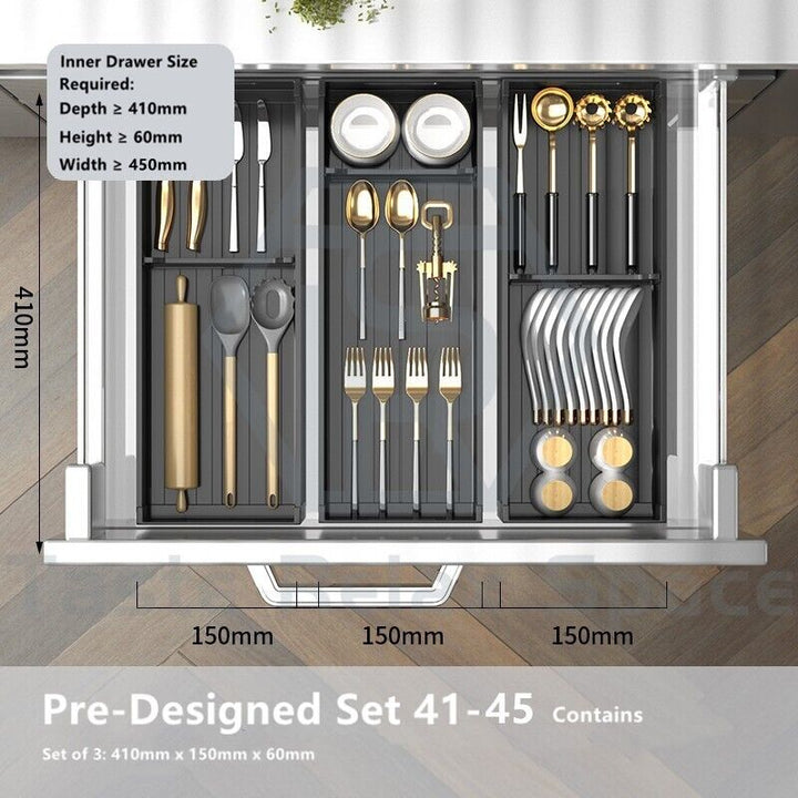 Taste Relax Space Black Kitchen Cutlery Drawer Organiser with Padded