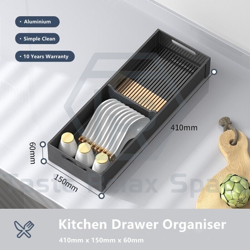 Taste Relax Space Black Kitchen Cutlery Drawer Organiser with Padded