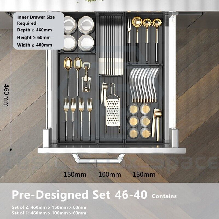 Taste Relax Space Black Kitchen Cutlery Drawer Organiser with Padded
