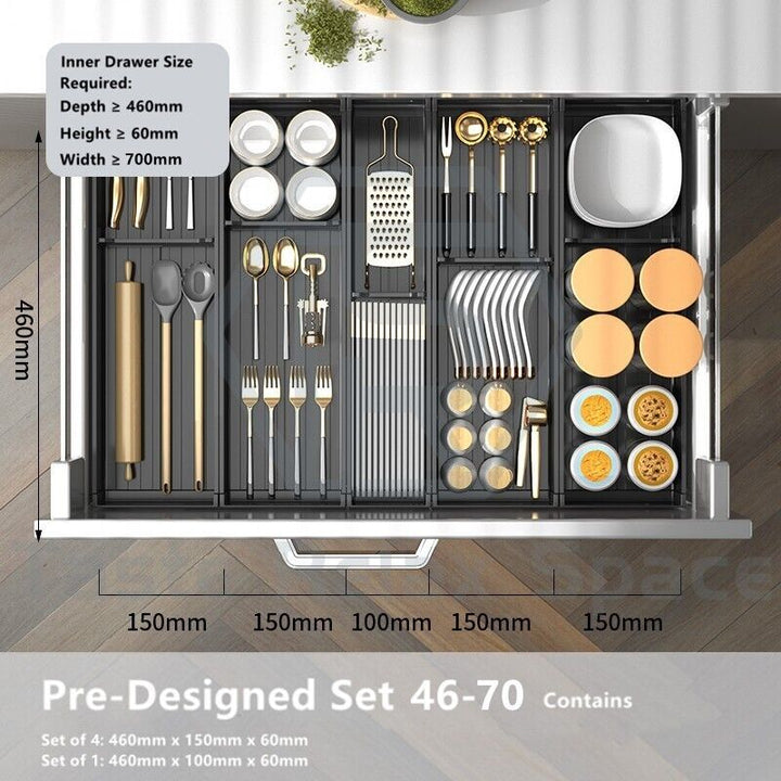Taste Relax Space Black Kitchen Cutlery Drawer Organiser with Padded