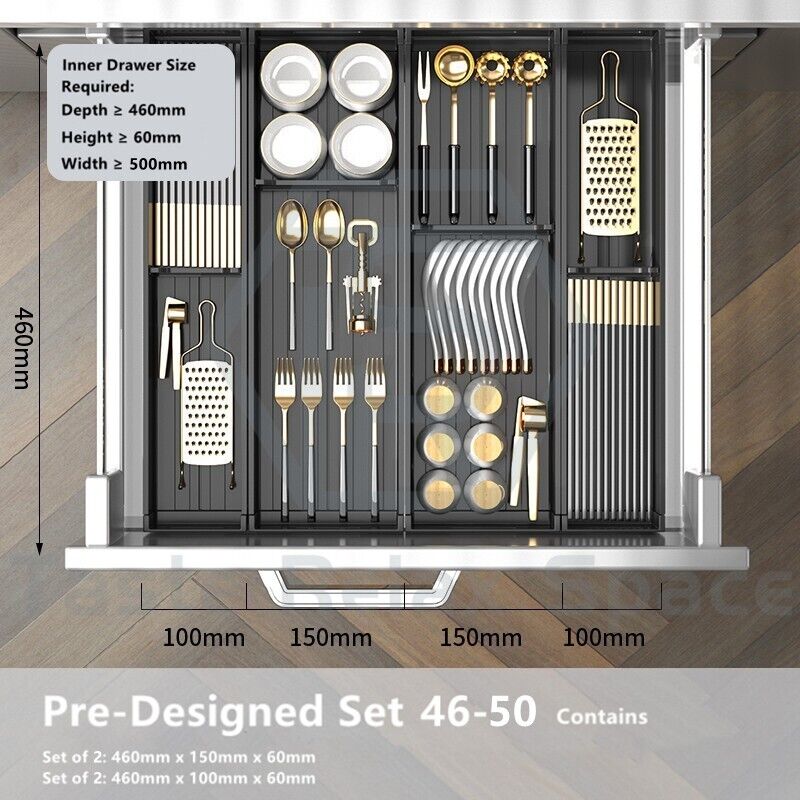 Taste Relax Space Black Kitchen Cutlery Drawer Organiser with Padded