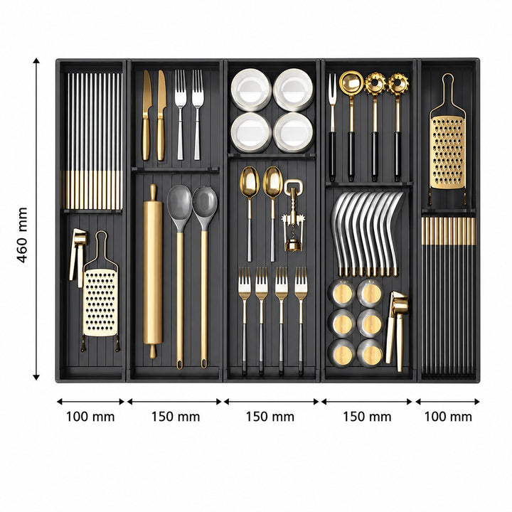 Taste Relax Space Black Kitchen Cutlery Drawer Organiser with Padded