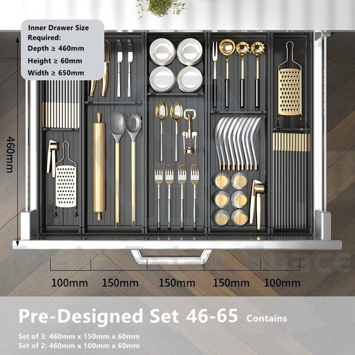 Taste Relax Space Black Kitchen Cutlery Drawer Organiser with Padded