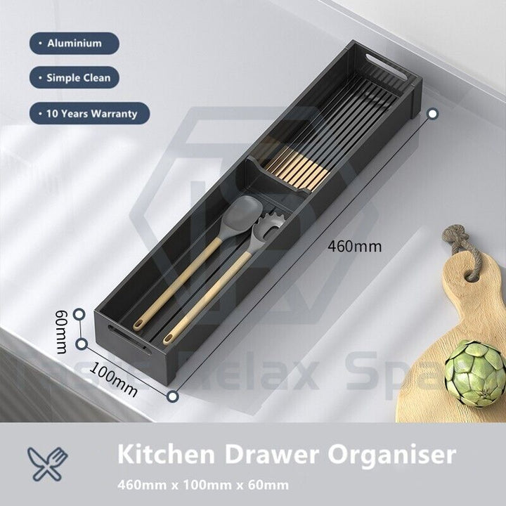 Taste Relax Space Black Kitchen Cutlery Drawer Organiser with Padded