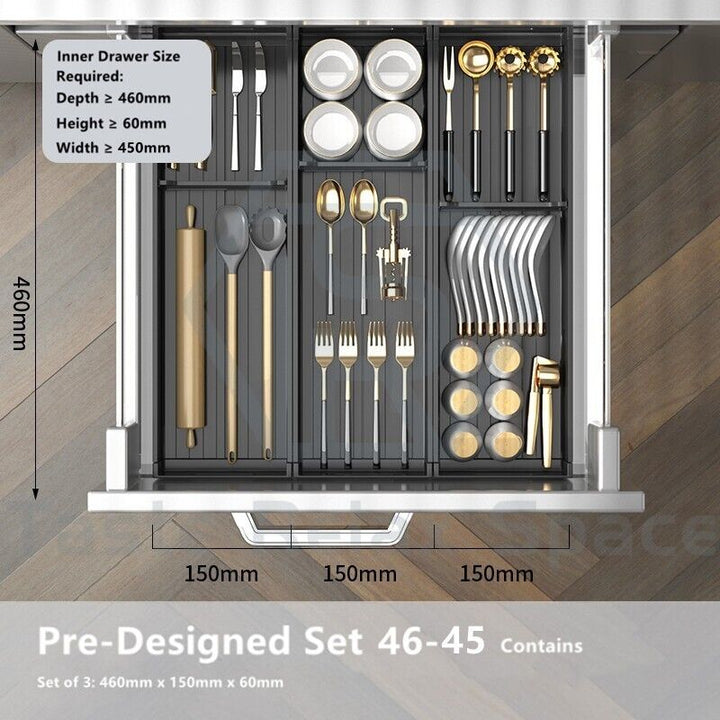 Taste Relax Space Black Kitchen Cutlery Drawer Organiser with Padded