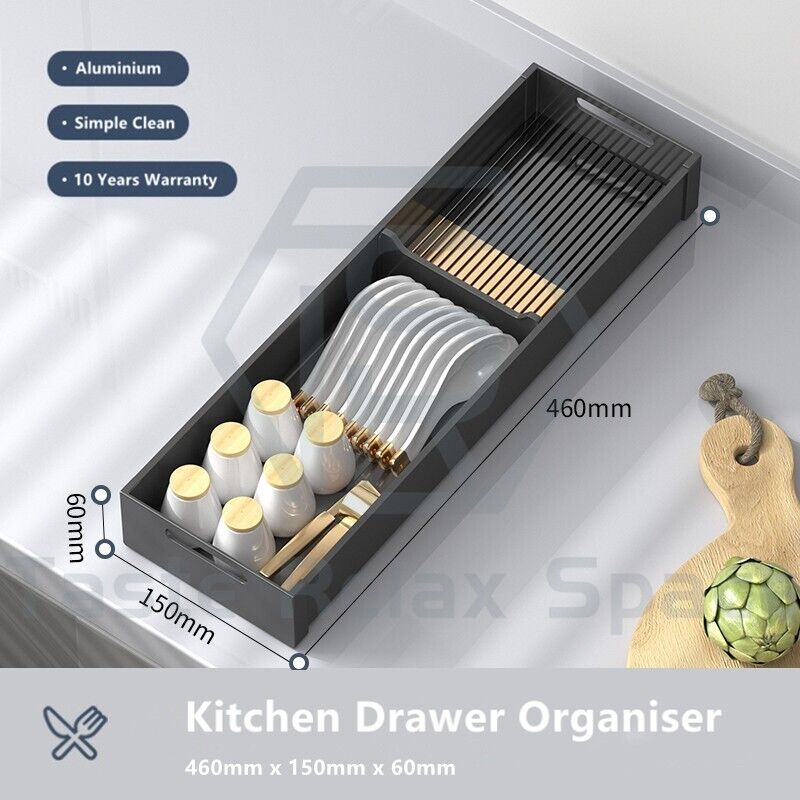 Taste Relax Space Black Kitchen Cutlery Drawer Organiser with Padded