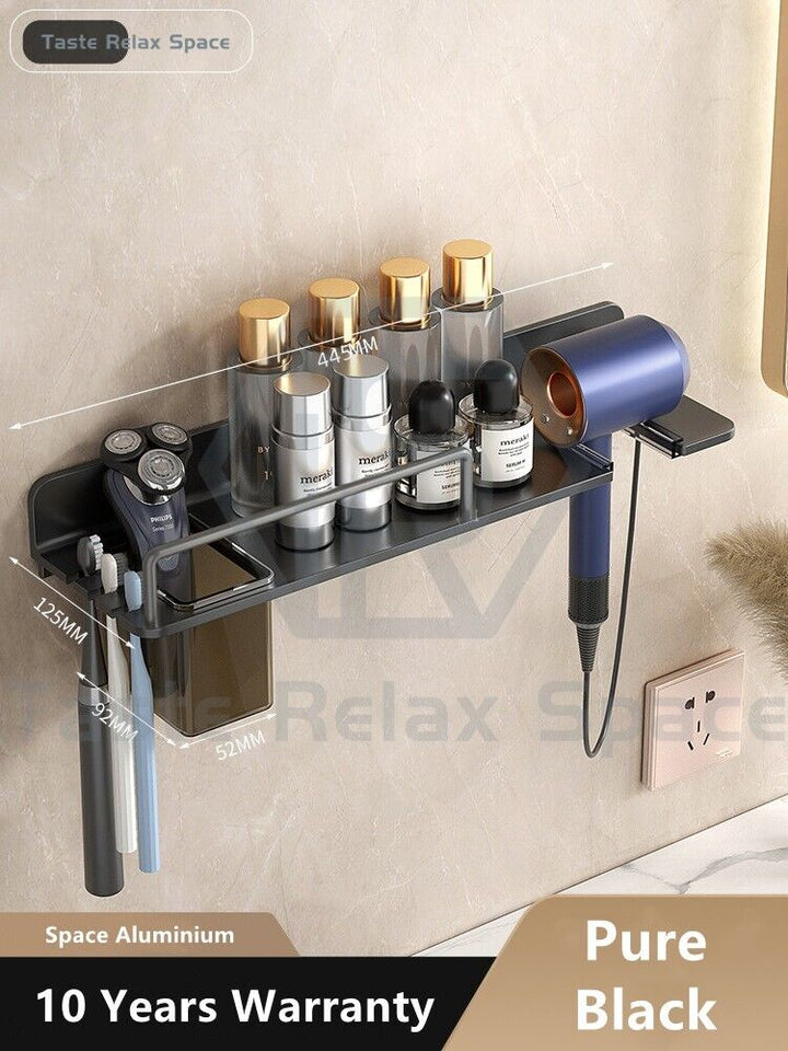 Wall-Mounted Hair Dryer &amp; Toothbrush Holder with Shelf – Bathroom Organizer