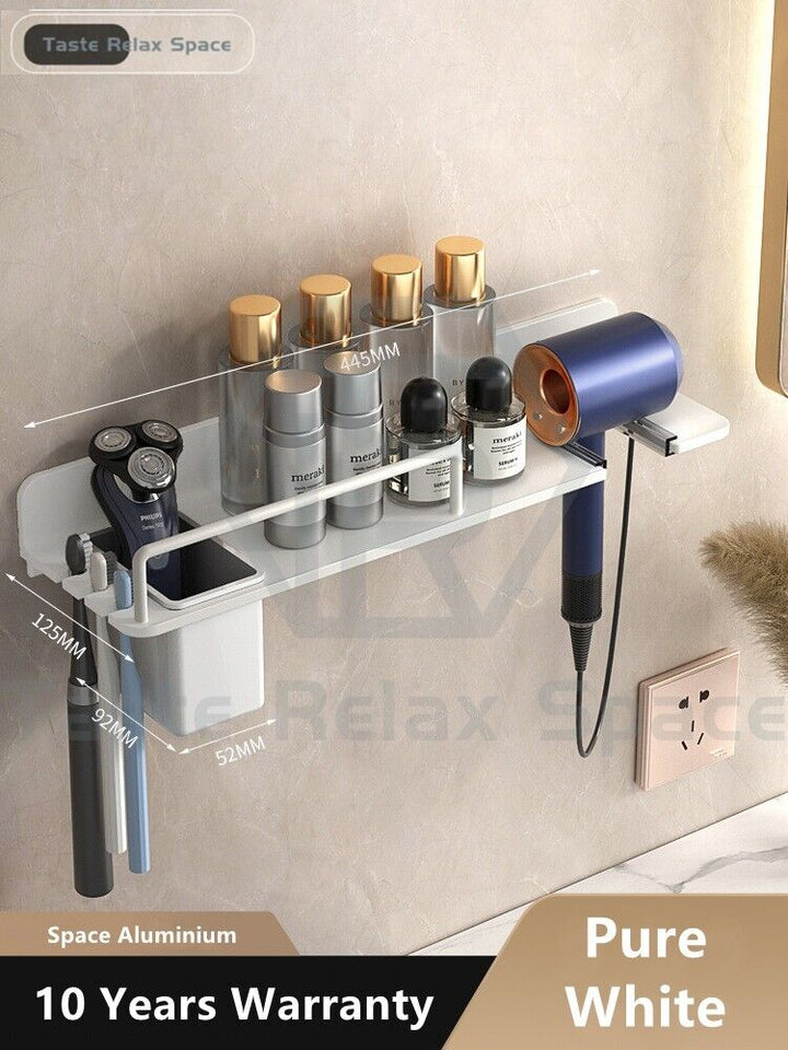 Wall-Mounted Hair Dryer &amp; Toothbrush Holder with Shelf – Bathroom Organizer
