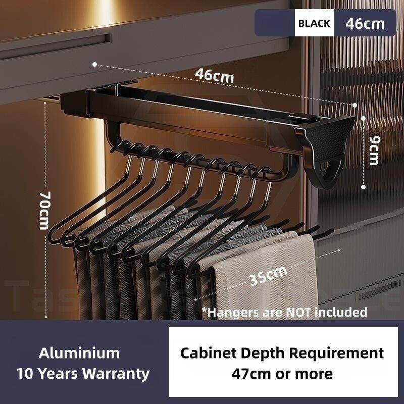 Heavy Duty Pull Out Pants Hanger Rack - Wardrobe Sliding Trouser Rail