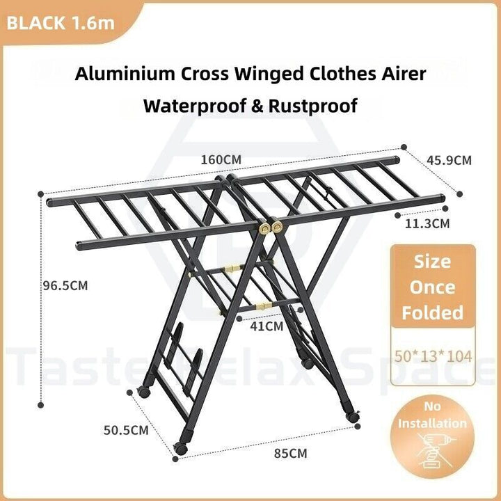 Aluminium Winged Clothes Airer - Foldable Garment Drying Rack with Lockable Wheels