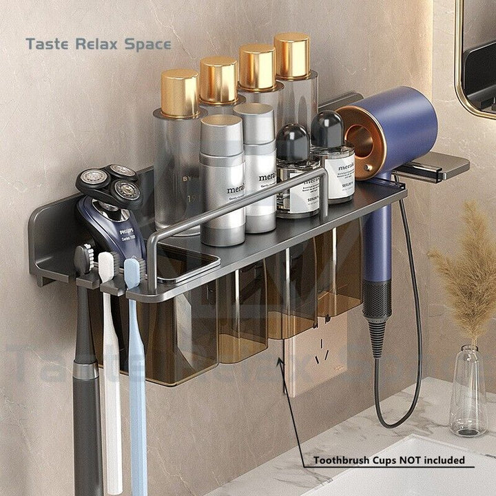 Wall-Mounted Hair Dryer &amp; Toothbrush Holder with Shelf – Bathroom Organizer
