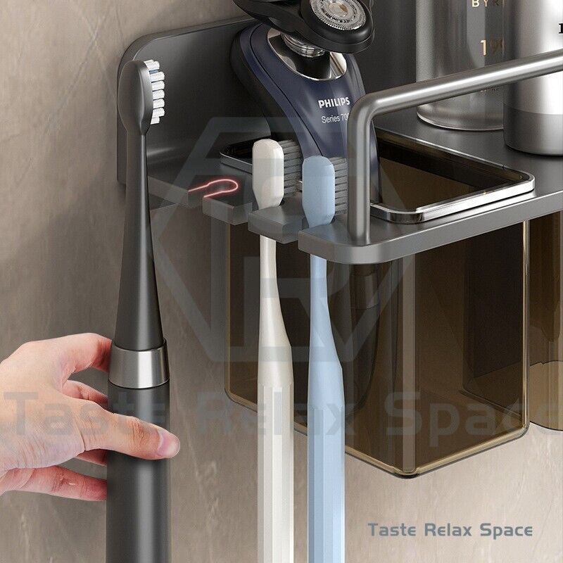 Wall-Mounted Hair Dryer &amp; Toothbrush Holder with Shelf – Bathroom Organizer