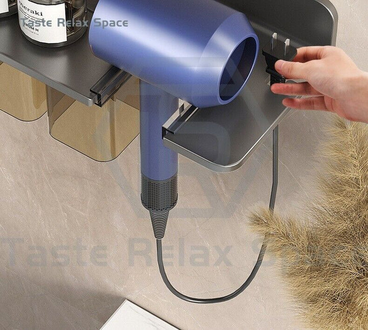 Wall-Mounted Hair Dryer &amp; Toothbrush Holder with Shelf – Bathroom Organizer