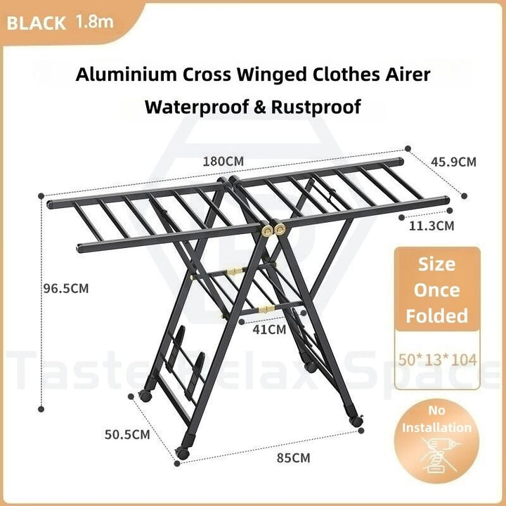 Aluminium Winged Clothes Airer - Foldable Garment Drying Rack with Lockable Wheels