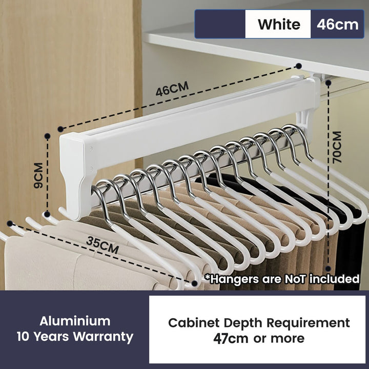 Heavy Duty Pull Out Pants Hanger Rack - Wardrobe Sliding Trouser Rail