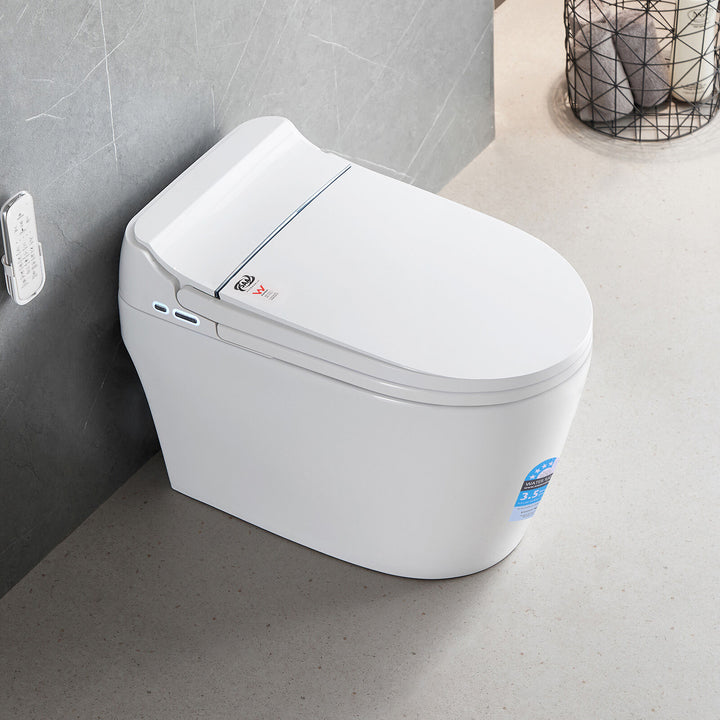 Smart Bidet Toilet S-Trap with Heated Seat, Auto Flush &amp; Remote Control - White D-Shape