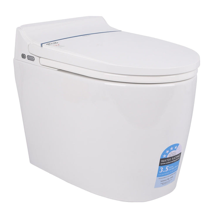 Smart Bidet Toilet S-Trap with Heated Seat, Auto Flush &amp; Remote Control - White D-Shape