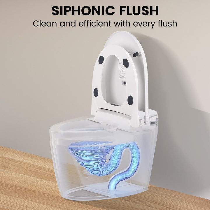 Smart Bidet Toilet S-Trap with Heated Seat, Auto Flush &amp; Remote Control - White D-Shape