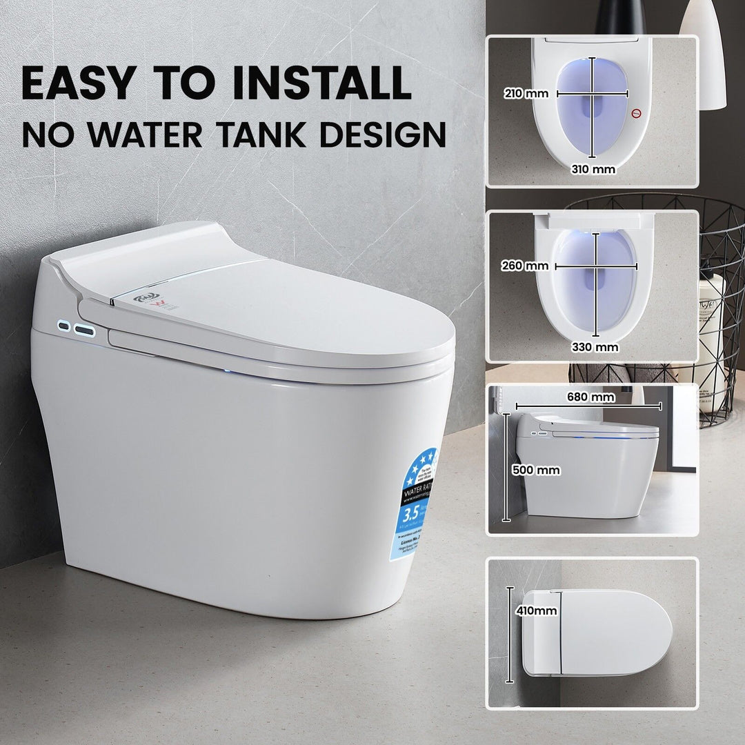 Smart Bidet Toilet S-Trap with Heated Seat, Auto Flush &amp; Remote Control - White D-Shape