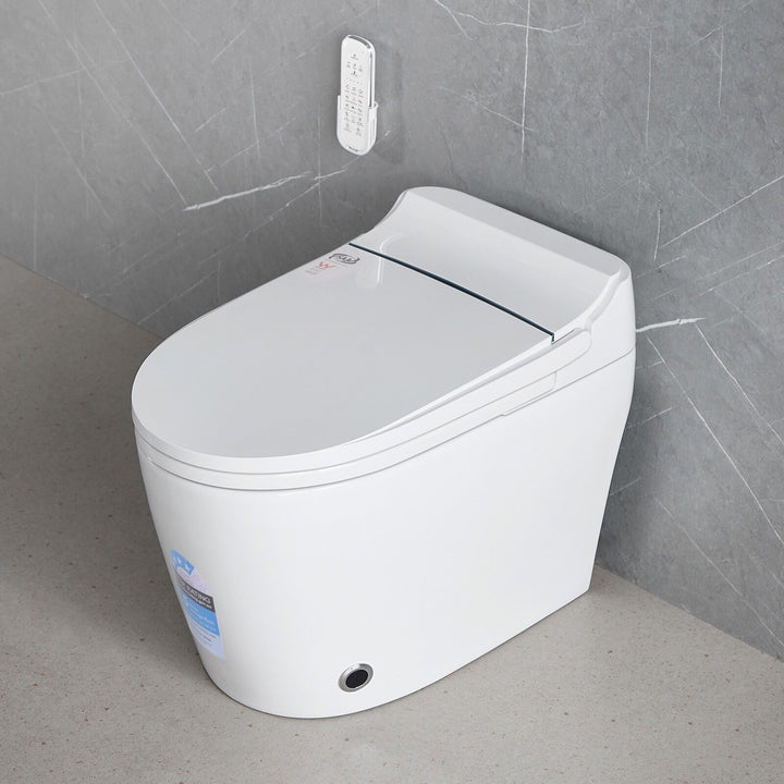 Smart Bidet Toilet S-Trap with Heated Seat, Auto Flush &amp; Remote Control - White D-Shape