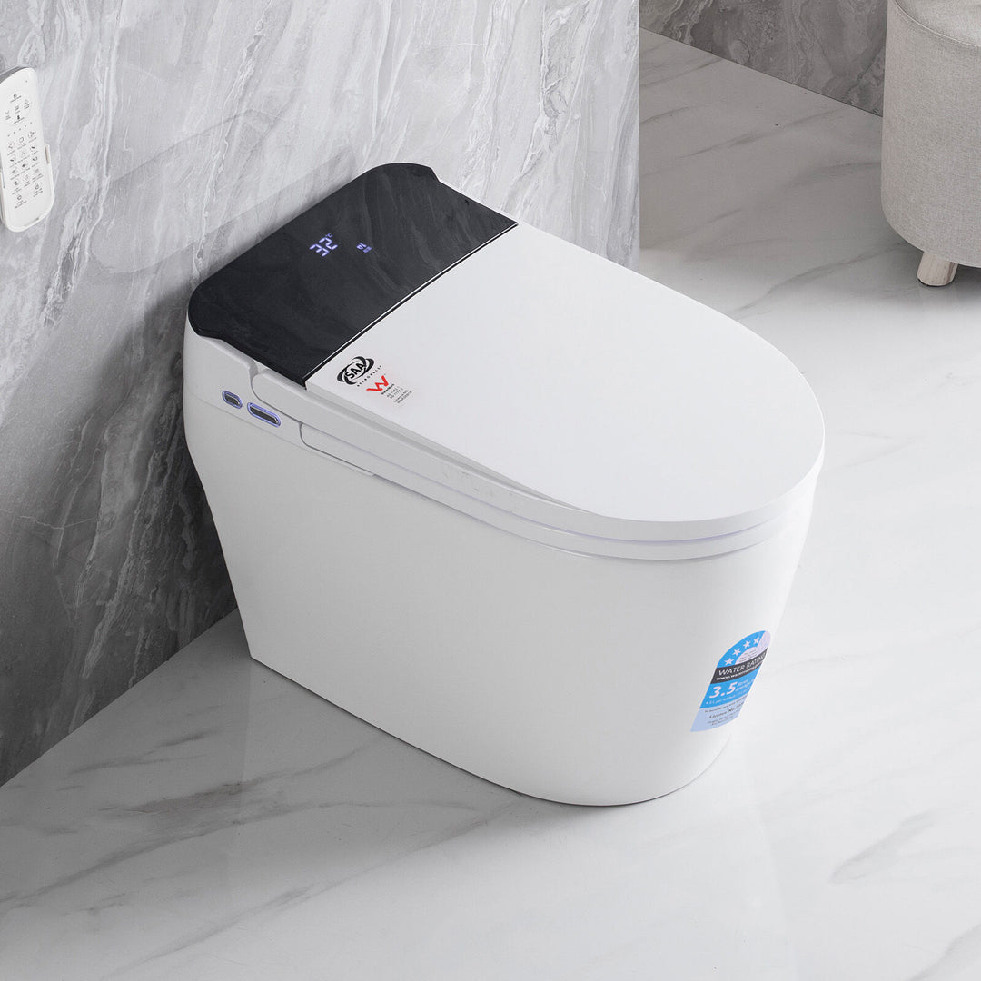 670mm Smart Bidet Toilet S-Trap with Auto Lid, Heated Seat &amp; Foot Flush - White
