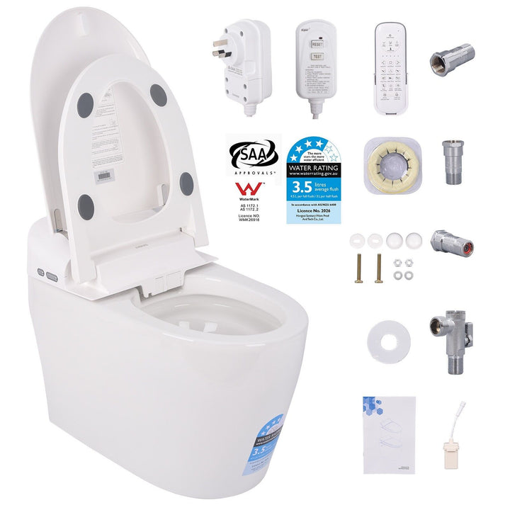 670mm Smart Bidet Toilet S-Trap with Auto Lid, Heated Seat &amp; Foot Flush - White