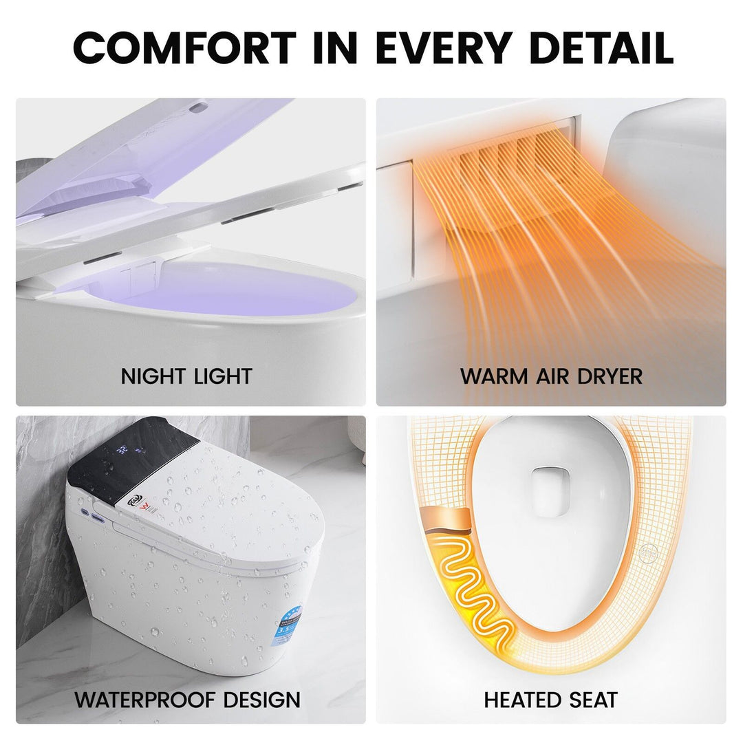 670mm Smart Bidet Toilet S-Trap with Auto Lid, Heated Seat &amp; Foot Flush - White