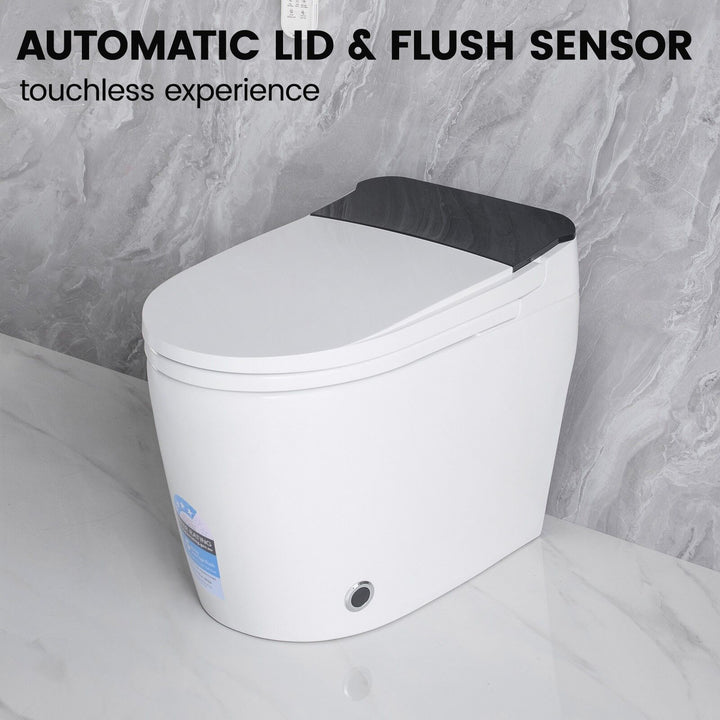 670mm Smart Bidet Toilet S-Trap with Auto Lid, Heated Seat &amp; Foot Flush - White