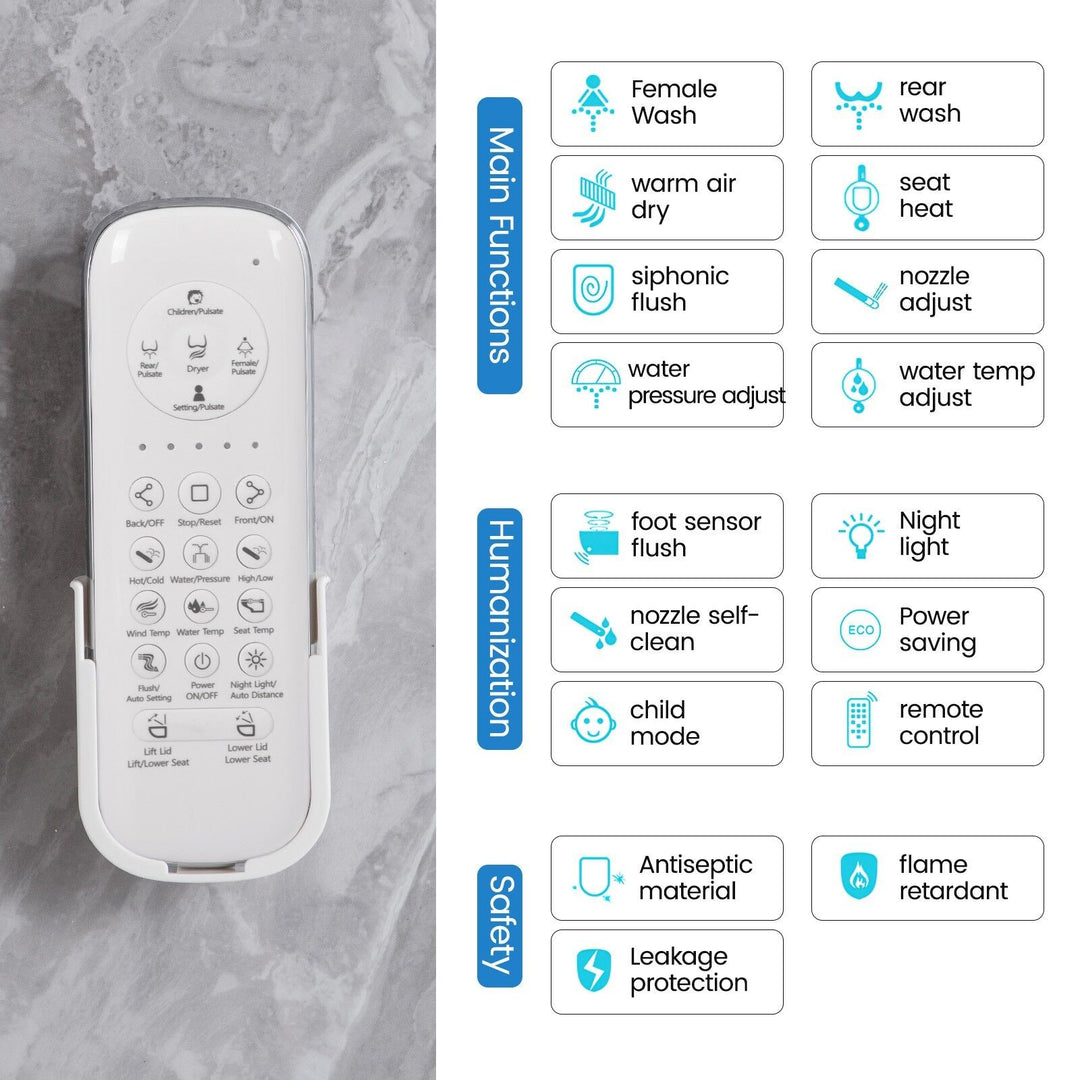 670mm Smart Bidet Toilet S-Trap with Auto Lid, Heated Seat &amp; Foot Flush - White
