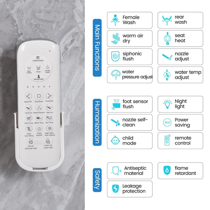 670mm Smart Bidet Toilet S-Trap with Auto Lid, Heated Seat &amp; Foot Flush - White
