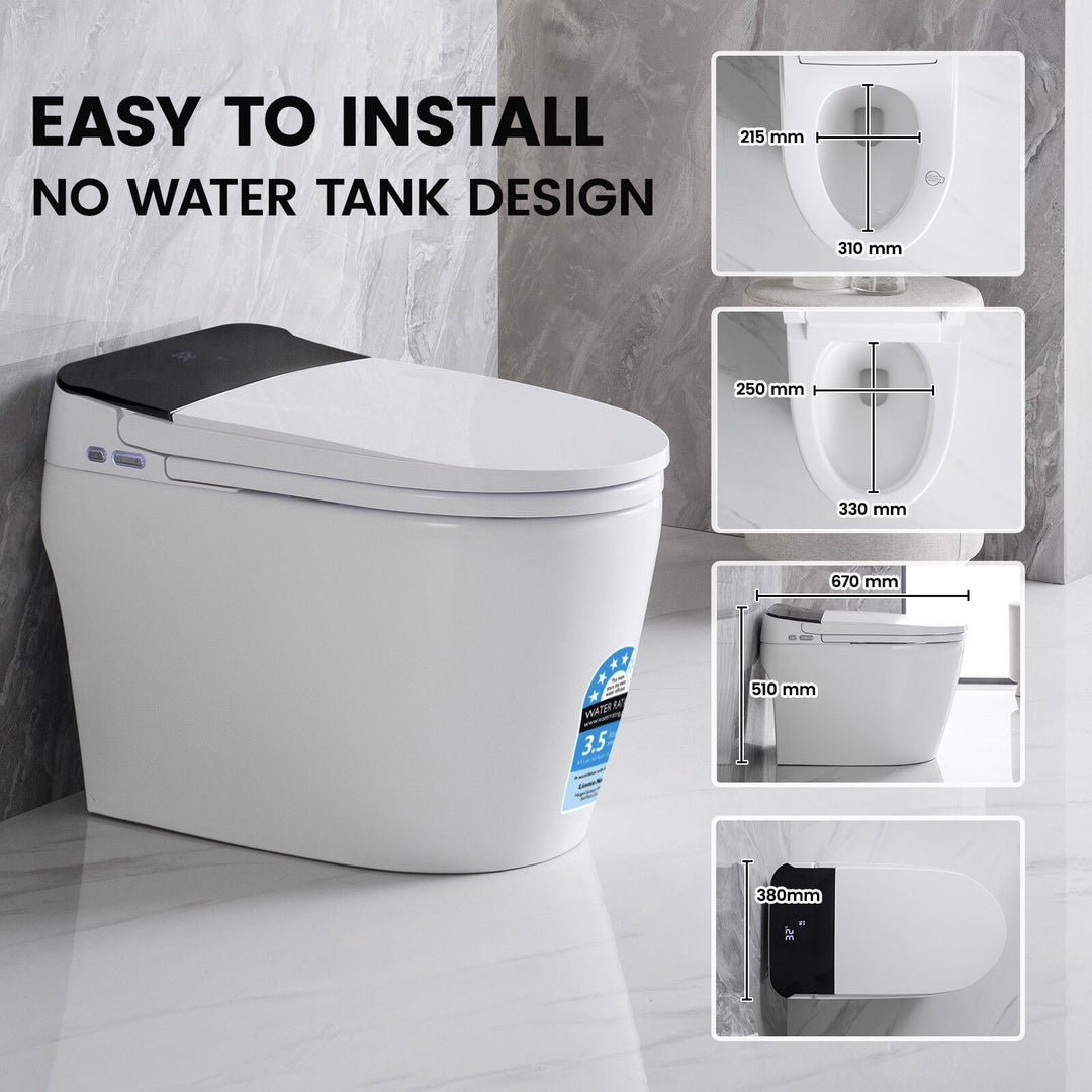 670mm Smart Bidet Toilet S-Trap with Auto Lid, Heated Seat &amp; Foot Flush - White