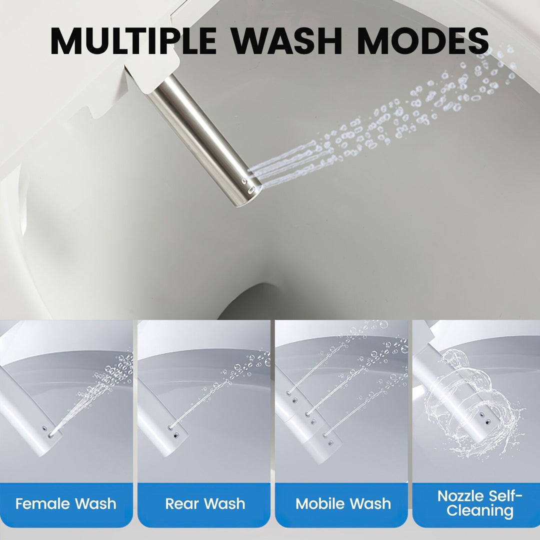 670mm Smart Bidet Toilet S-Trap with Auto Lid, Heated Seat &amp; Foot Flush - White