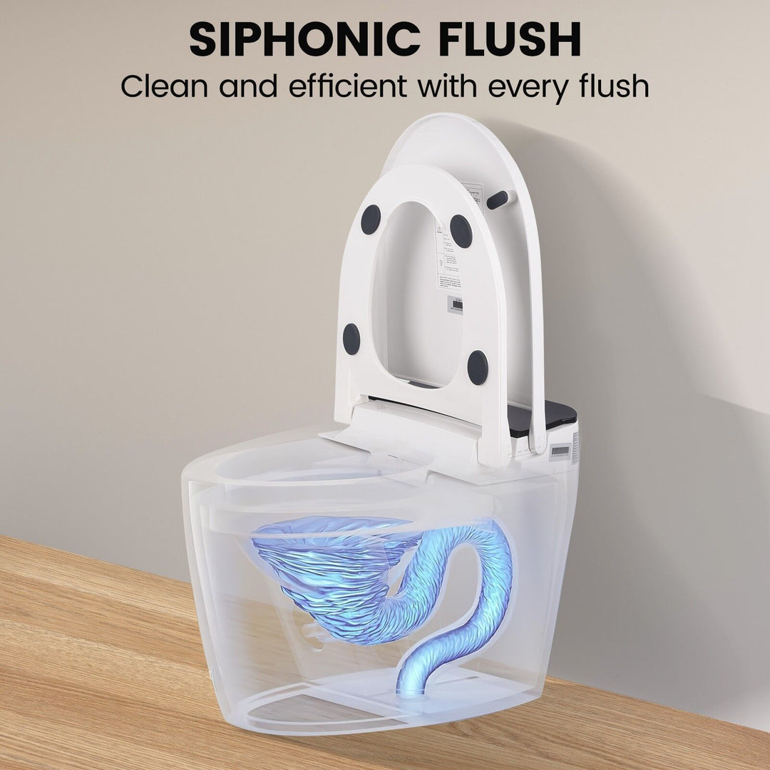 670mm Smart Bidet Toilet S-Trap with Auto Lid, Heated Seat &amp; Foot Flush - White