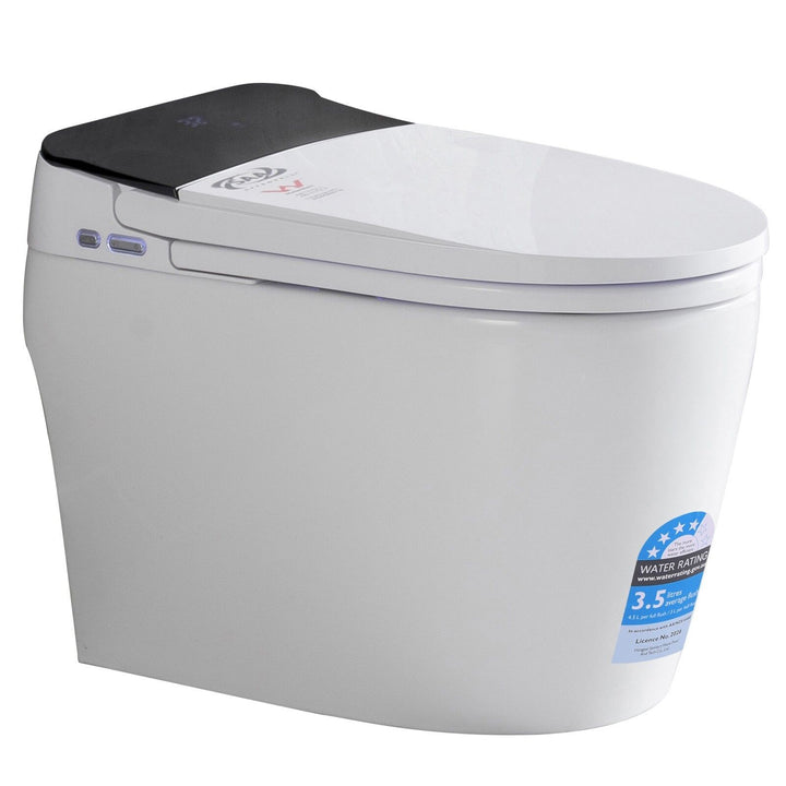 670mm Smart Bidet Toilet S-Trap with Auto Lid, Heated Seat &amp; Foot Flush - White