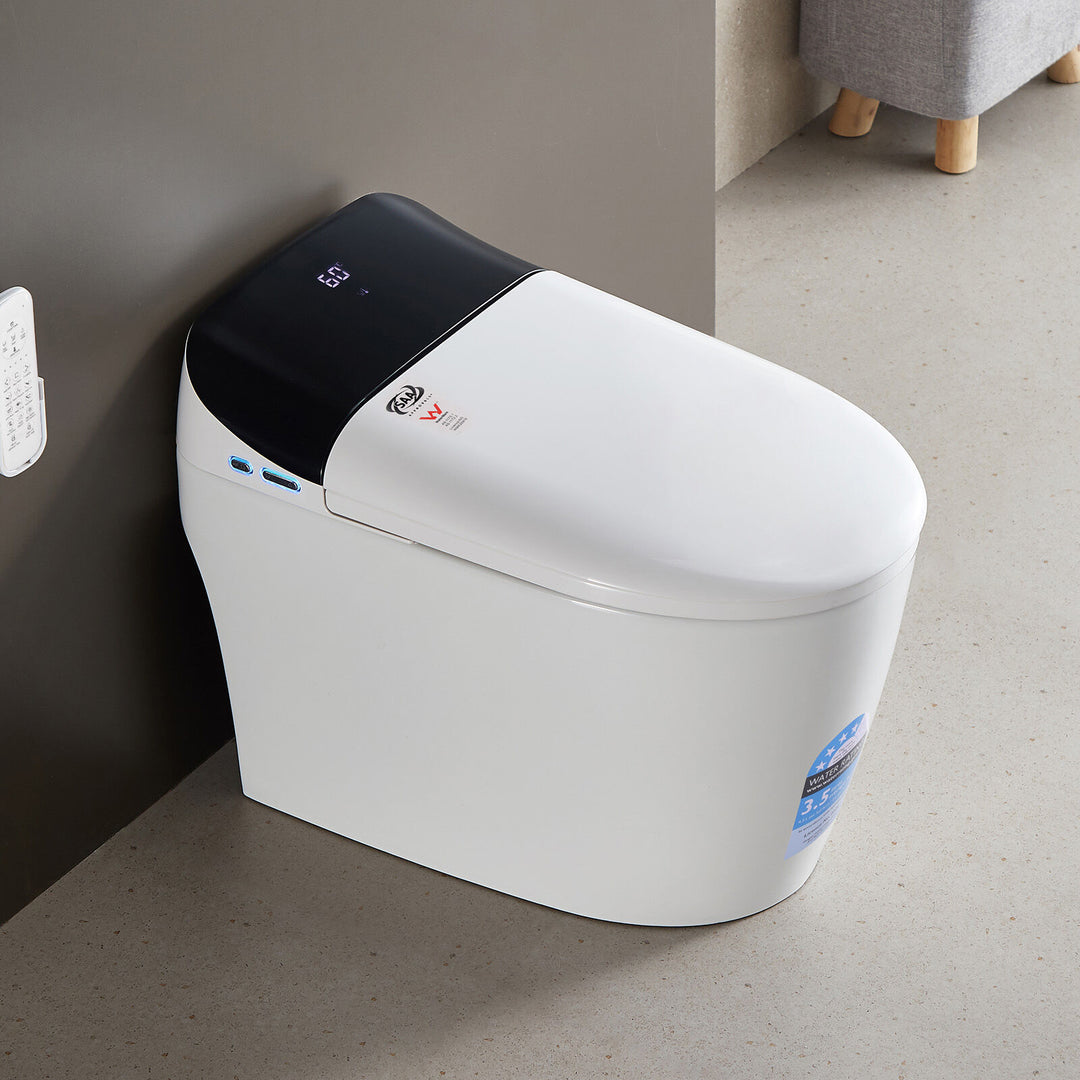 680mm Smart Bidet Toilet with Black Accent Lid, Heated Seat &amp; Auto Flush - White