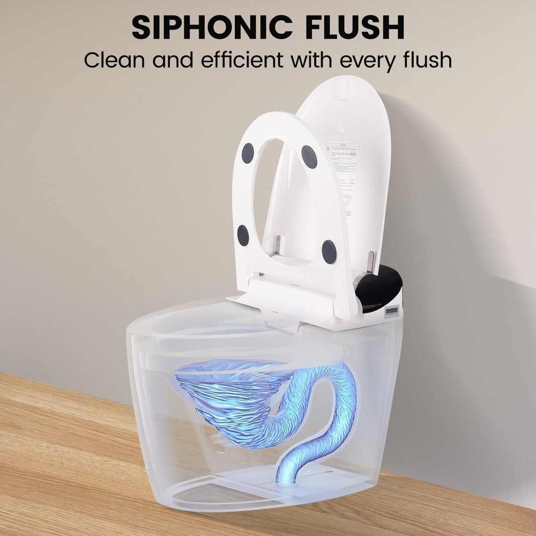 680mm Smart Bidet Toilet with Black Accent Lid, Heated Seat &amp; Auto Flush - White