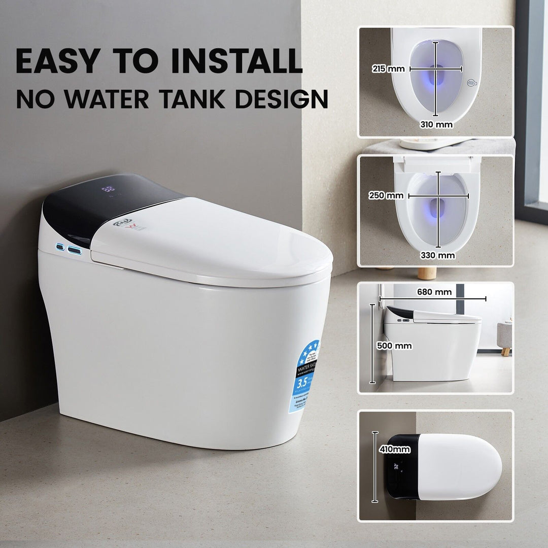 680mm Smart Bidet Toilet with Black Accent Lid, Heated Seat &amp; Auto Flush - White