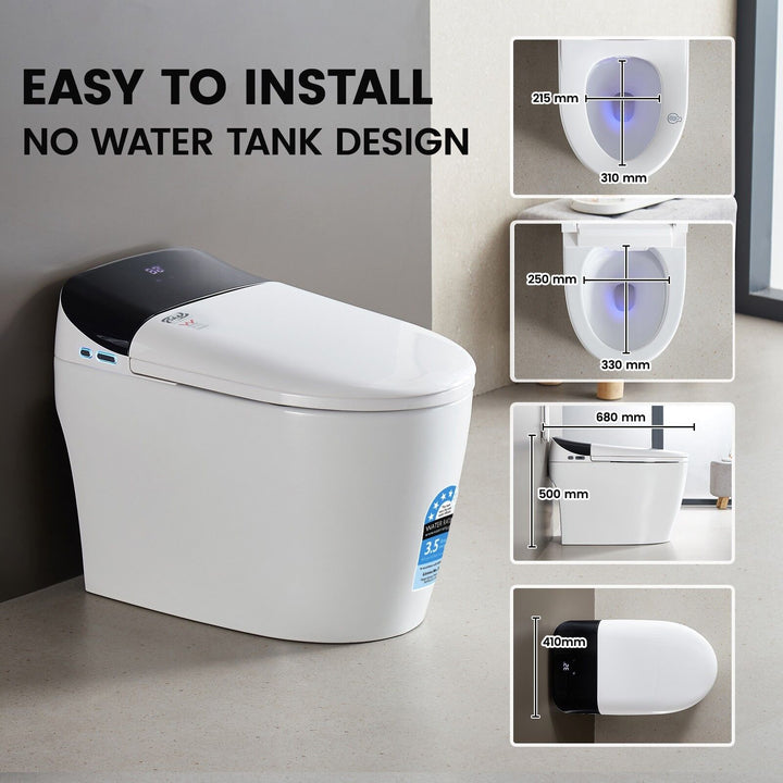 680mm Smart Bidet Toilet with Black Accent Lid, Heated Seat &amp; Auto Flush - White