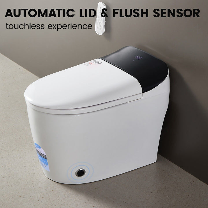 680mm Smart Bidet Toilet with Black Accent Lid, Heated Seat &amp; Auto Flush - White