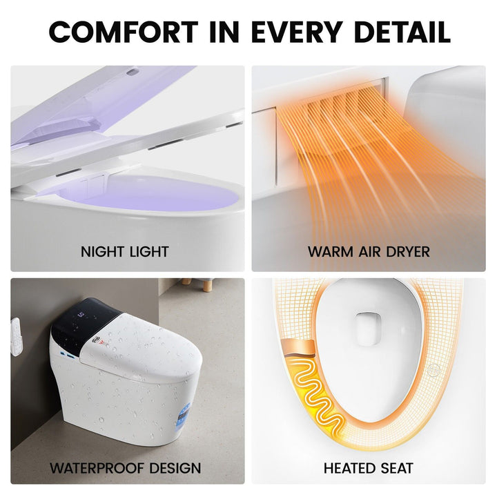 680mm Smart Bidet Toilet with Black Accent Lid, Heated Seat &amp; Auto Flush - White