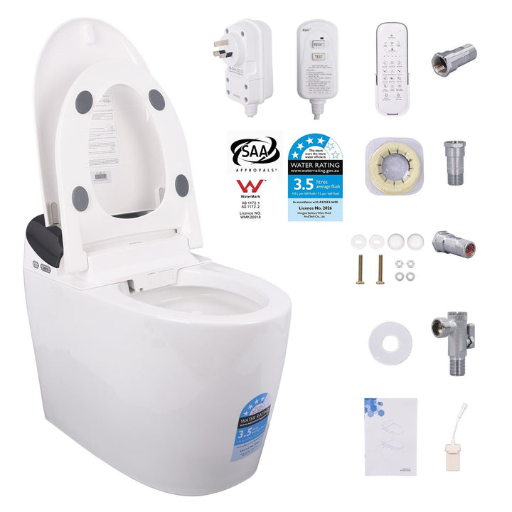 680mm Smart Bidet Toilet with Black Accent Lid, Heated Seat &amp; Auto Flush - White
