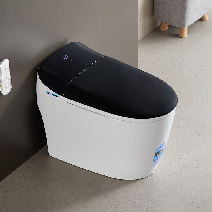 680mm Smart Bidet Toilet with Full Black Lid, Heated Seat &amp; Auto Flush - White