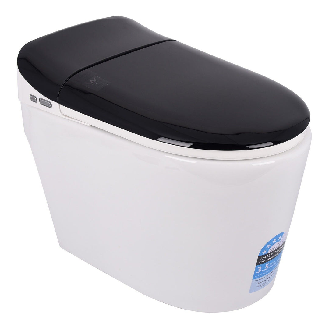 680mm Smart Bidet Toilet with Full Black Lid, Heated Seat &amp; Auto Flush - White
