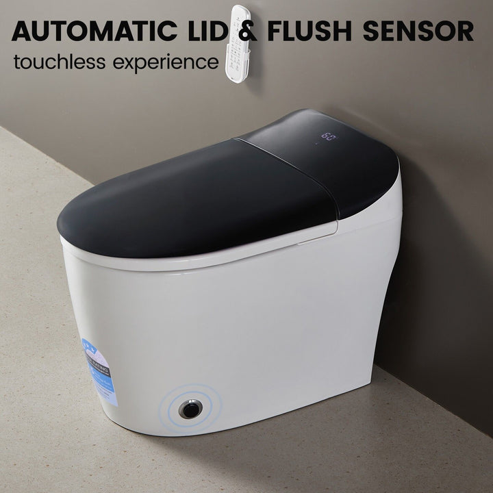 680mm Smart Bidet Toilet with Full Black Lid, Heated Seat &amp; Auto Flush - White