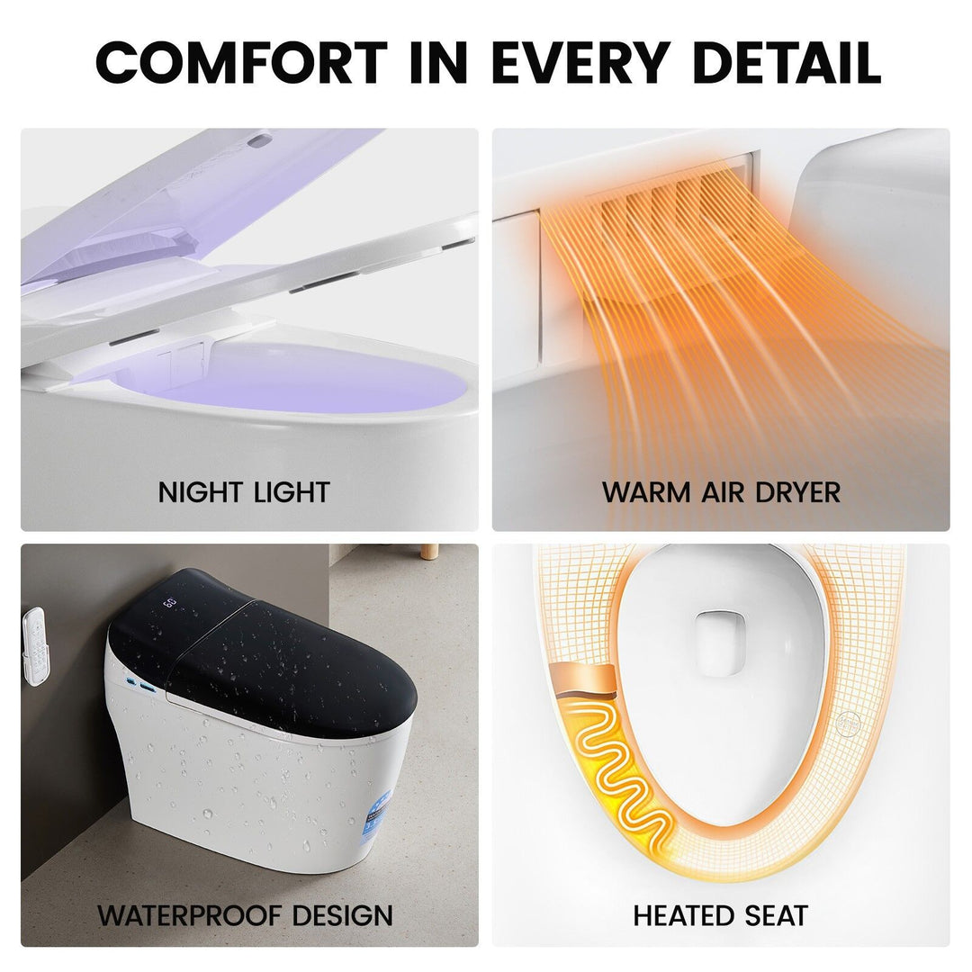 680mm Smart Bidet Toilet with Full Black Lid, Heated Seat &amp; Auto Flush - White